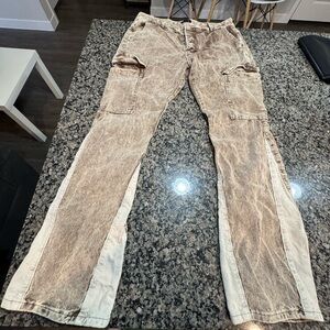 Boohoo Mens Two-Tone Brown & Cream Corduroy Jeans
